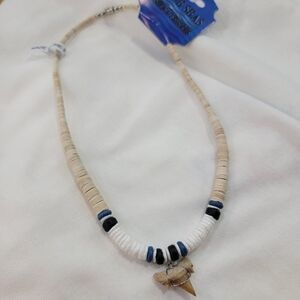 Beaded Necklace with Shark Tooth Pendant